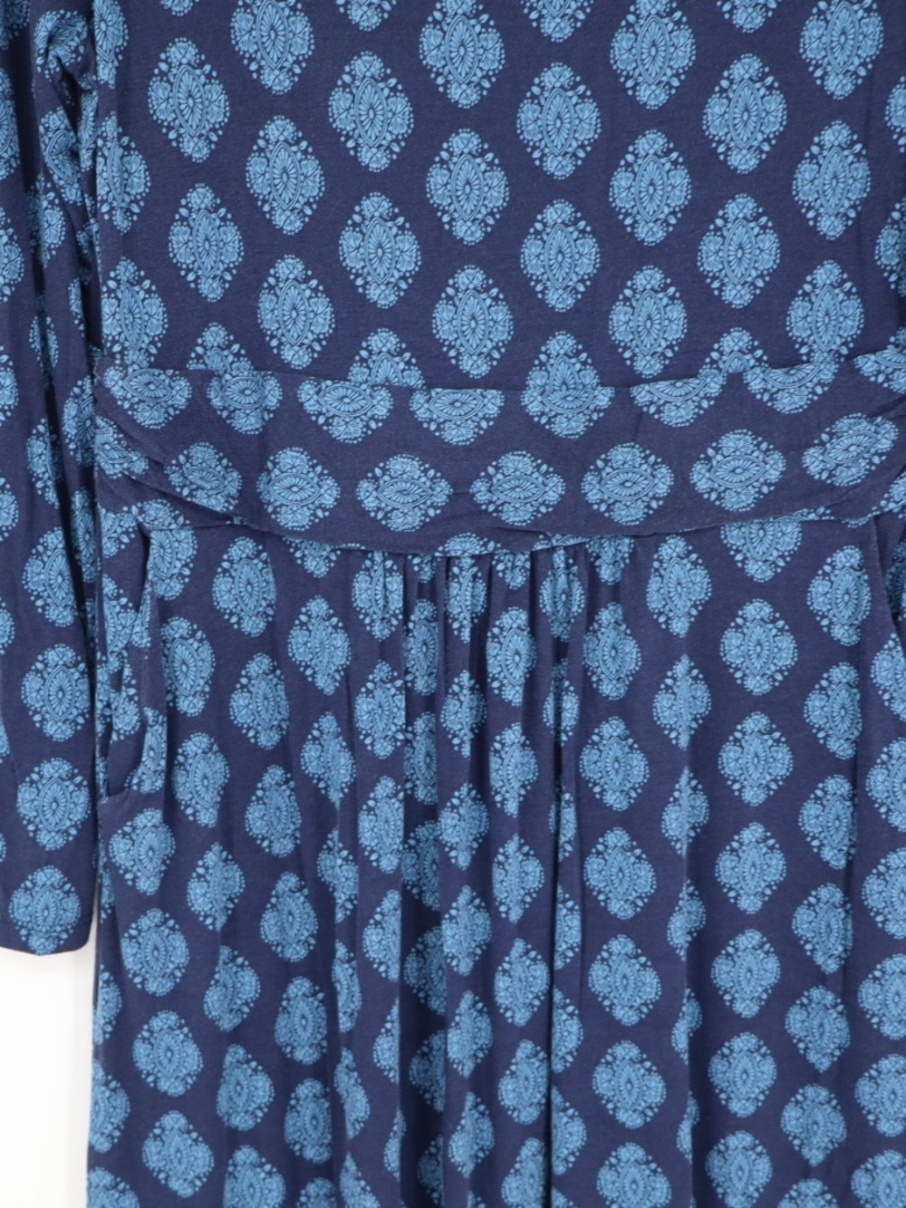 Boden Abigail Jersey Dress 14R Navy Blue Paisley Long Sleeve Pockets A-Line - Picture 7 of 15
